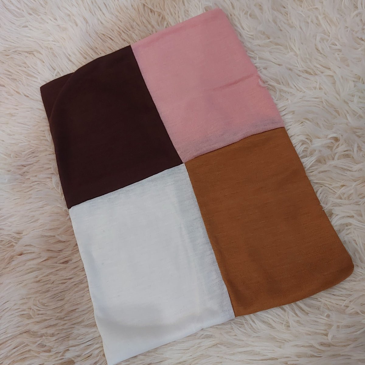 4 in 1 hijab Cap Dark brown, pink ,white & gold