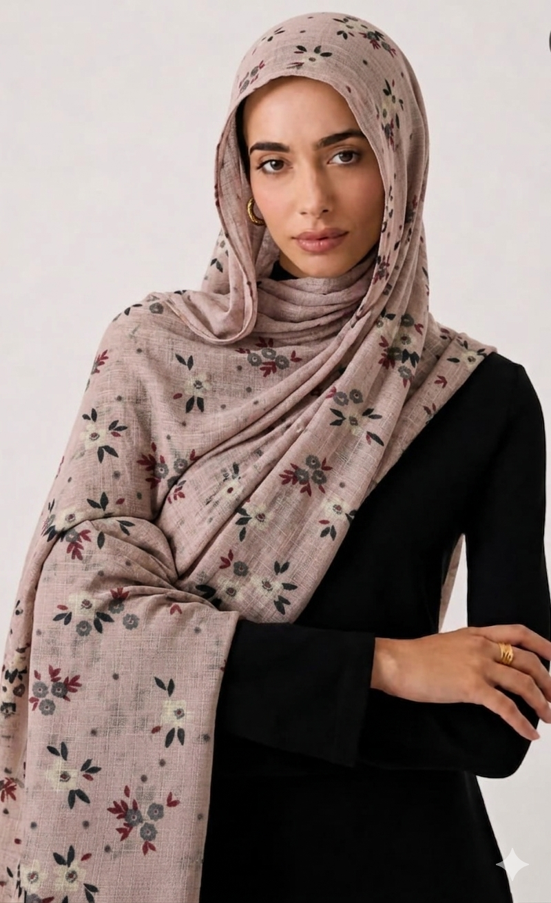 Malaysian Lawn Printed Hijab Floralvibes-Pinky Mauve