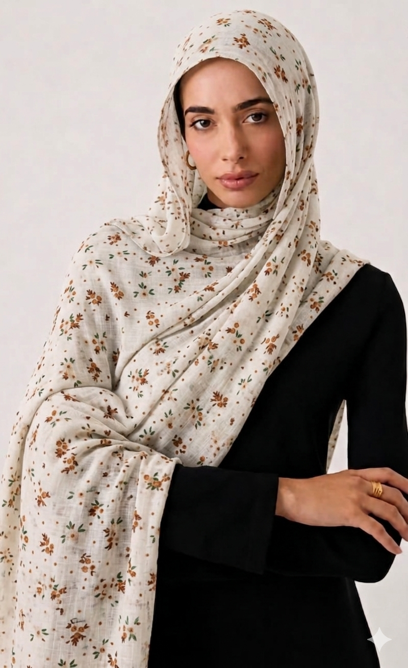 Malaysian Lawn Printed Hijab Floralvibes-Offwhite