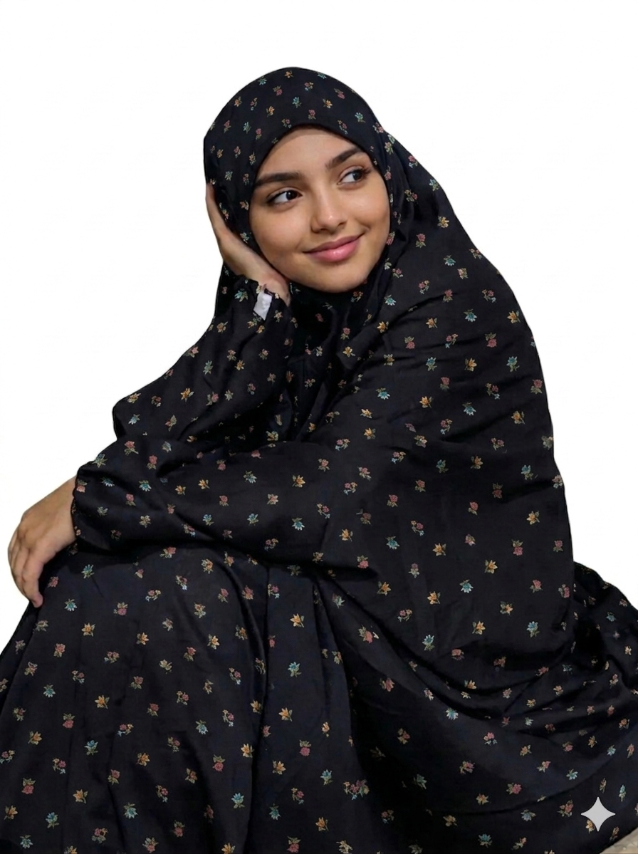 Kids Namaz Chaddar –Black Multi-shine  (10yr to 15yr)