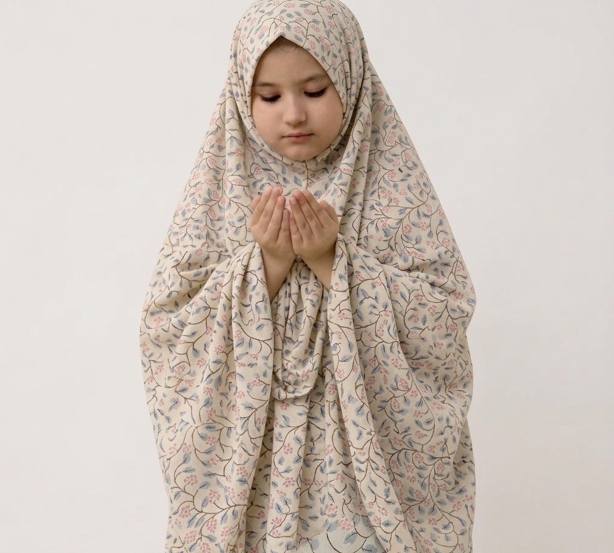Kids Namaz Chaddar – white Blossom